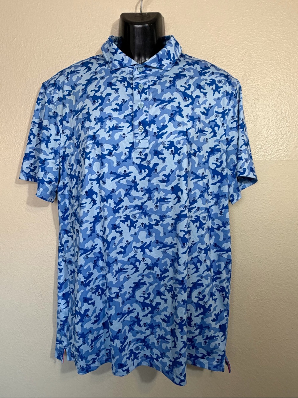 G/FORE Men's Mapped Icon Camo Tech Jersey Golf Polo - Blue Camo (Size L)